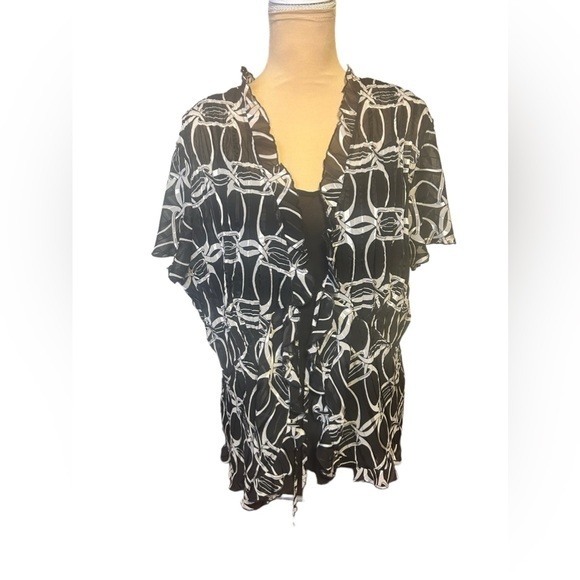 NY Collection Sheer Tie Front Ruffle Hem Short SleeveTop Over attached  … - Picture 1 of 11